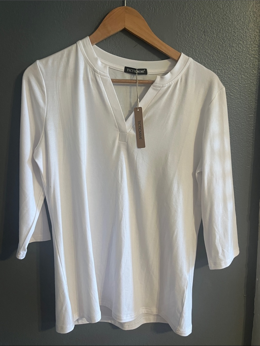 Women's White Long Sleeve V-Notch Tee